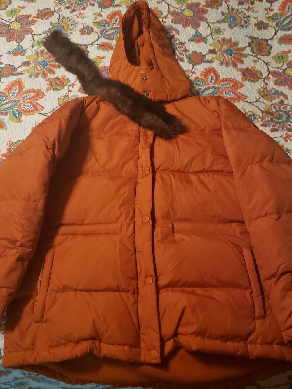 Vtg Old Navy Womens Down Removable Hood Puffer Parka Orange Sz Large